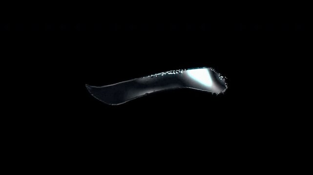 Silver metallic brush-stroke Japanese symbol "長音記号". Alpha channel. Seamless loop video