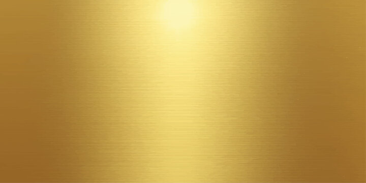 A polished brushed gold metal texture features a shiny metallic surface pattern with light reflecting off the textured plate backdrop design