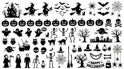 Fototapeta premium Halloween Silhouette Collection Vector Icons.
