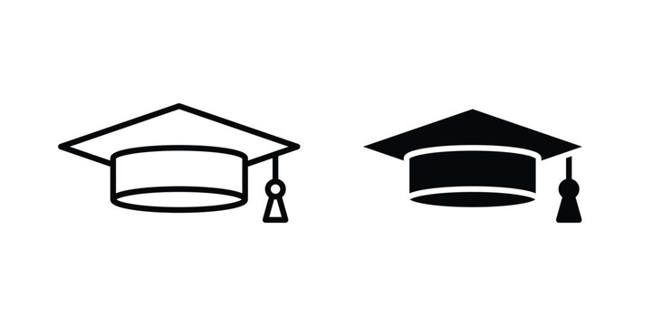 Graduation hat icon. Doodle Icon in Minimal Line Art Style