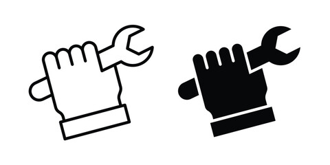 Fototapeta premium Hand holding wrench icon. Doodle Icon in Minimal Line Art Style