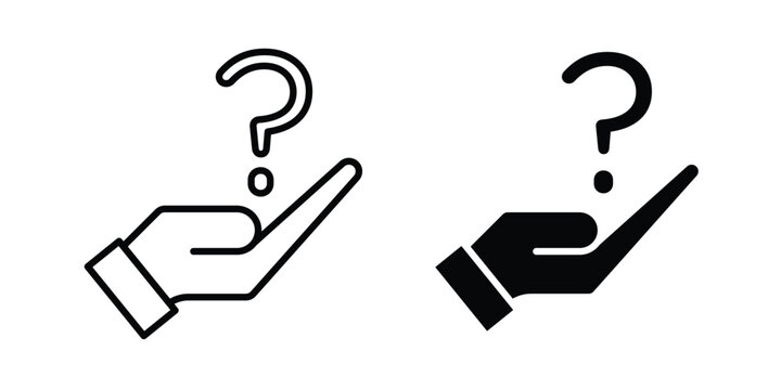 Hand holding question mark icon. Doodle Icon in Minimal Line Art Style