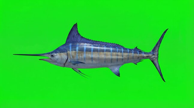 Fish Video of a marlin fish are swimming on the green screen background