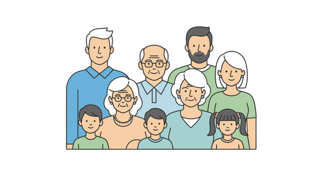 Multi-generational family portrait illustration