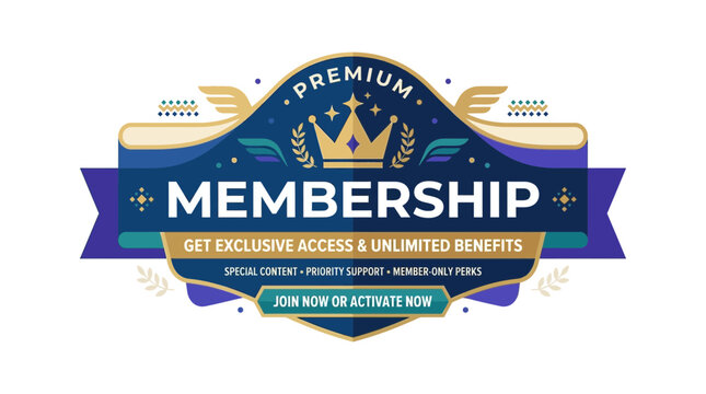 Premium Membership Badge with Crown and Wings
