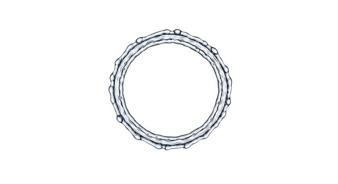 A high-speed studio photograph capturing a pristine circular water splash forming a perfect ring of crystal clear droplets on white backdrop, energy, ripples, spin