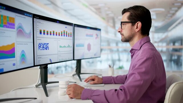 Data Analyst Studies Financial Charts Carefully Managing Corporate Performance