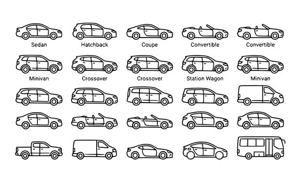 Car body type line icon collection vector illustration isolated on white background
