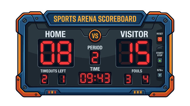 Digital Sports Scoreboard with Red LED Display - Home vs Visitor