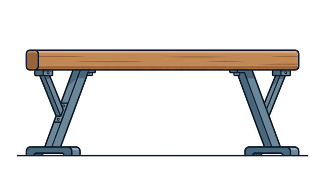 Gymnastics balance beam, wooden apparatus on metal legs, studio isolated