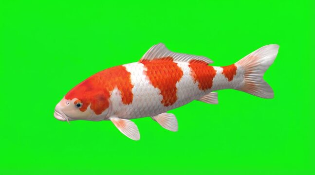 Fish Video of a kohaku koi carp fish are swimming on the green screen background
