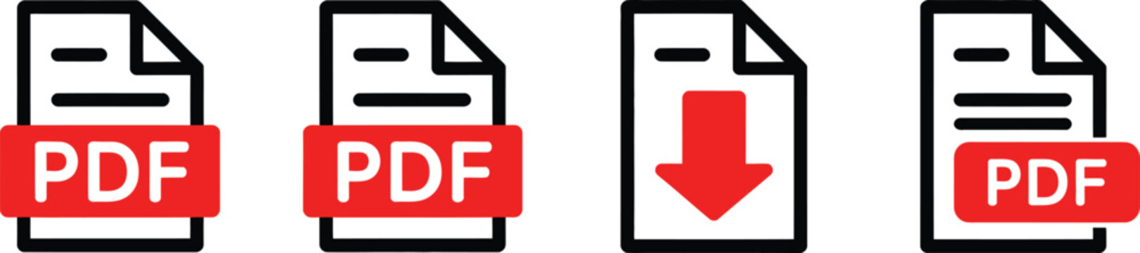 Four pdf document with red download arrow and labels