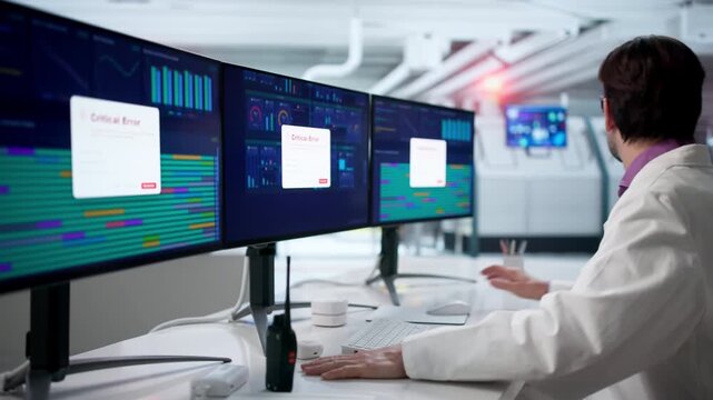 Engineer Carefully Monitors Factory Screen