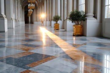 Fototapeta premium Sunlight beam illuminating marble floor in palace interior