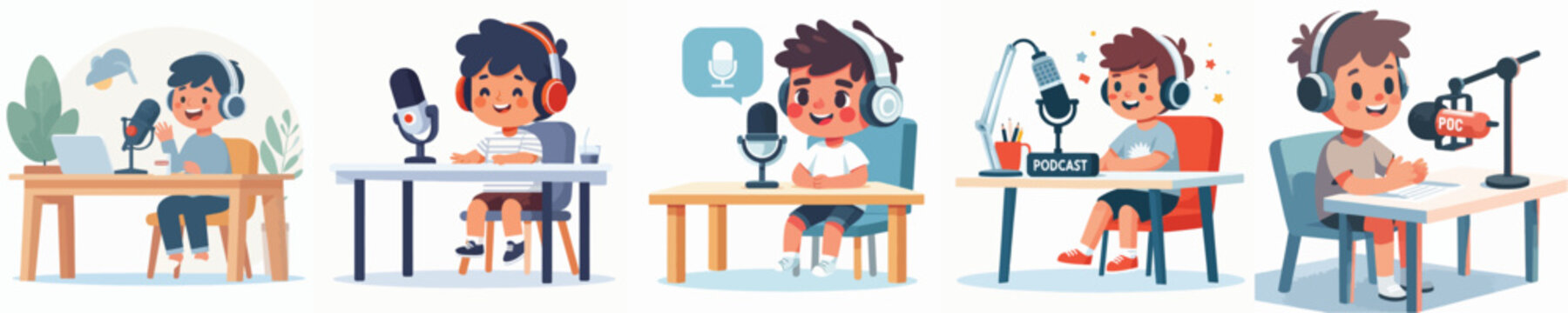vector of a child doing a podcast