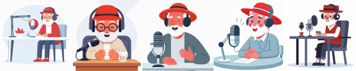 Obraz premium vector of grandfather having a podcast