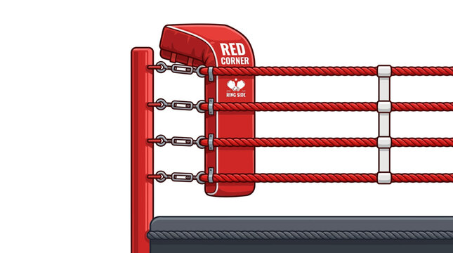 Boxing Ring Corner with Red Ropes and Padding