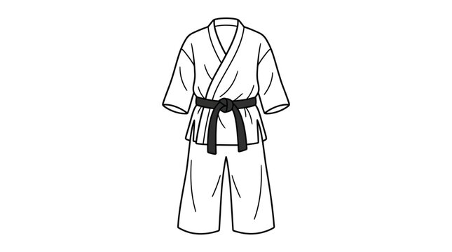 Karate uniform with black belt, martial arts clothing, white background