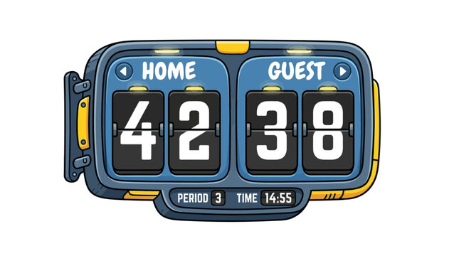 Retro Flip Scoreboard Displaying Home 42, Guest 38, Period 3, Time 14:55