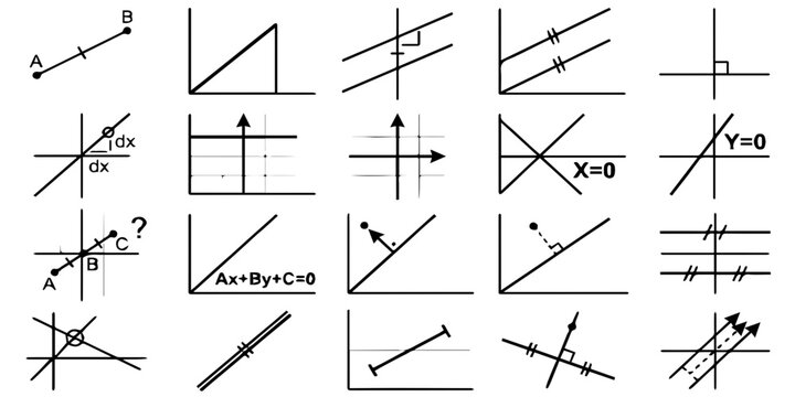 Mathematical line graphs and charts collection.a collection of various mathematical line graphs and charts