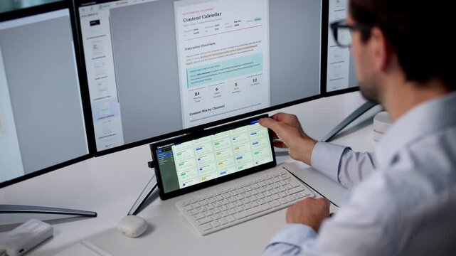 Man Using Touchscreen Monitors