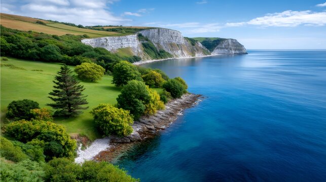 White Cliffs of Dover coastline with blue ocean