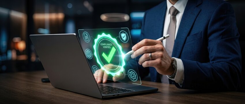 Digital security measures implementation corporate setting visual display modern office close-up perspective cybersecurity concepts for enhanced protection