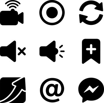 Multimedia and communication icon set for video and chat apps
