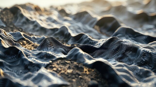 Flexible solar fabric draped over rugged rocks in sunlight Canon EOS R5 24mm f11