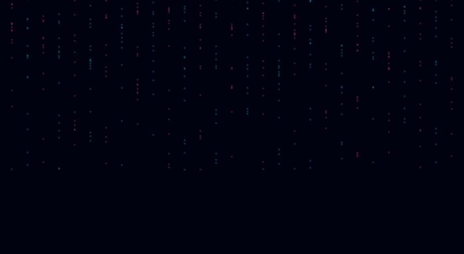Digital data stream abstract animation background, with glowing pink, and blue particles