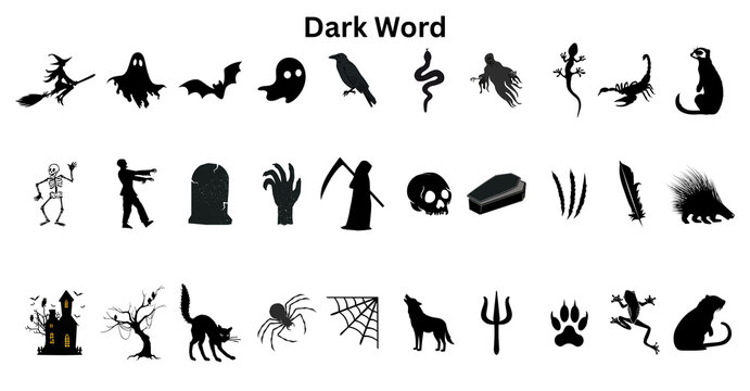 Dark Horror Halloween Silhouette Icons Collection Vector Set
