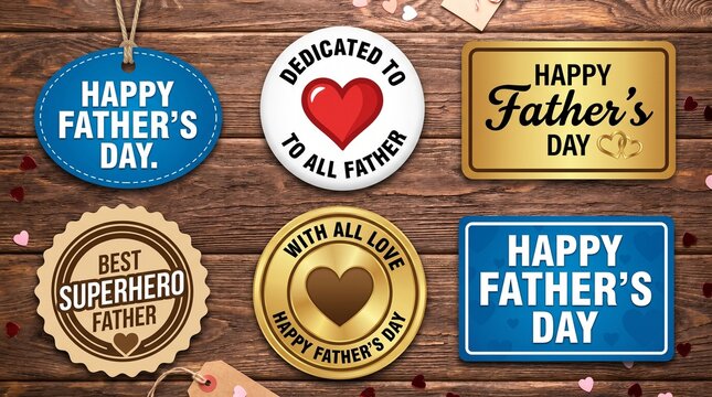 Happy father's day stamp appreciation badge celebrate love sign symbol family tag sticker design set collection
