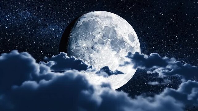Moon in night sky with clouds perfect for UI/UX design and motion graphics
