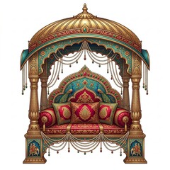 Fototapeta premium Royal Indian Wedding Pavilion Seating for Traditional Marriage Ceremony and Cultural Celebration Themes