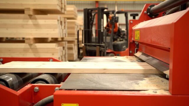 Woodworking machine processing lumber.
