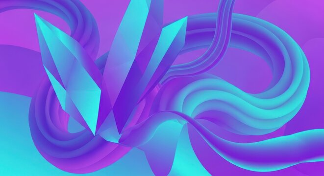 Abstract vibrant purple teal fluid shapes and crystal facets