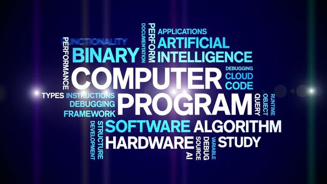 Computer Program animated word cloud-text design animation tag kinetic typography seamless loop.