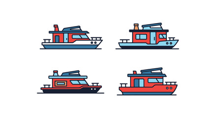 Fototapeta premium Houseboat Line art vector set abstract colorful pattern