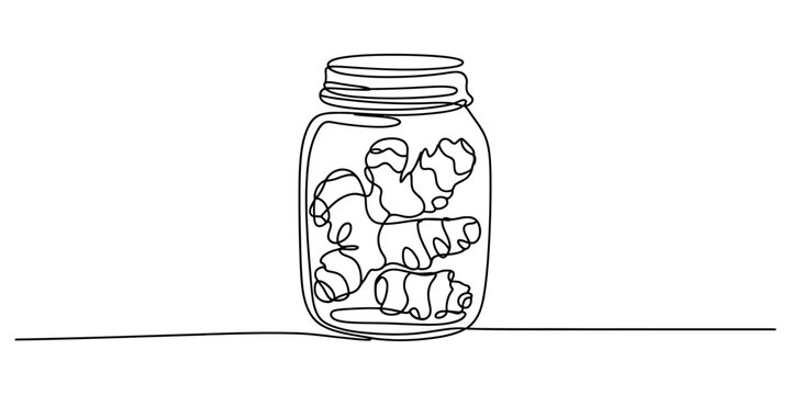 continuous one line drawing Vector illustration of jar, candy line art, sweet treats, dessert drawing