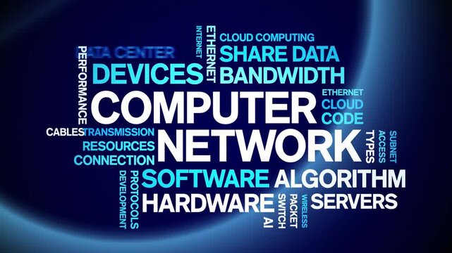 Computer Network animated word cloud-text design animation tag kinetic typography seamless loop.