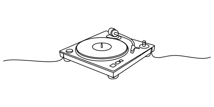 Continuous line drawing Turntable, vinyl record player, DJ equipment, music player, illustration