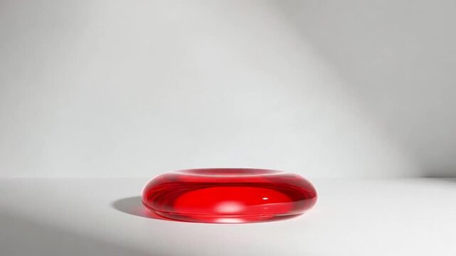 A video showcasing a red cone-shaped object with a light source in a minimalist setting