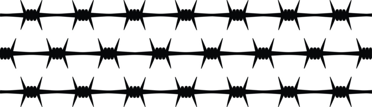 Barbed wire security barrier seamless pattern, military defense protection obstacle vector illustration