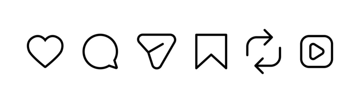 Social Media Network Latest Icon Collection in Outline Style. Modern Internet UI Buttons Set Vector Illustration