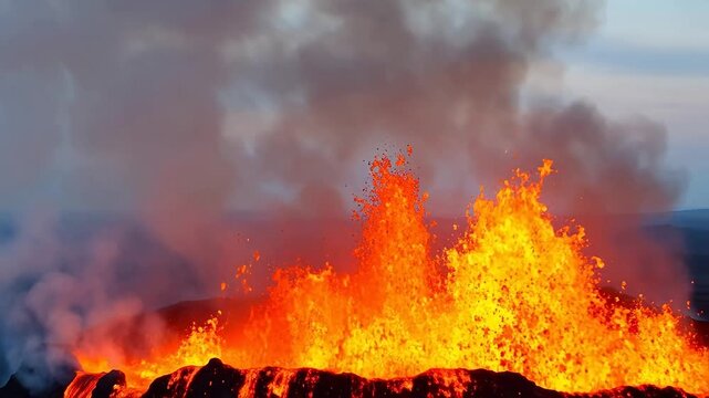 Eruption Power: Molten Force Exploding from Volcanic Crater