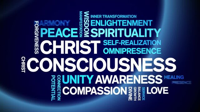 Christ Consciousness animated word cloud-text design animation tag kinetic typography seamless loop.