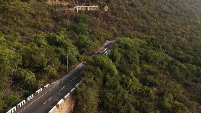 Aerial view of winding hill roads in Coimbatore Tamil Nadu