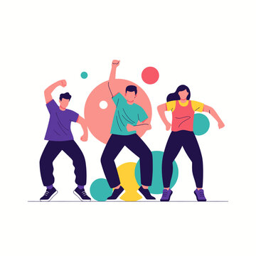Energetic Zumba Dancers Flat Vector Illustration - Minimalist Vibrant Graphic Art
