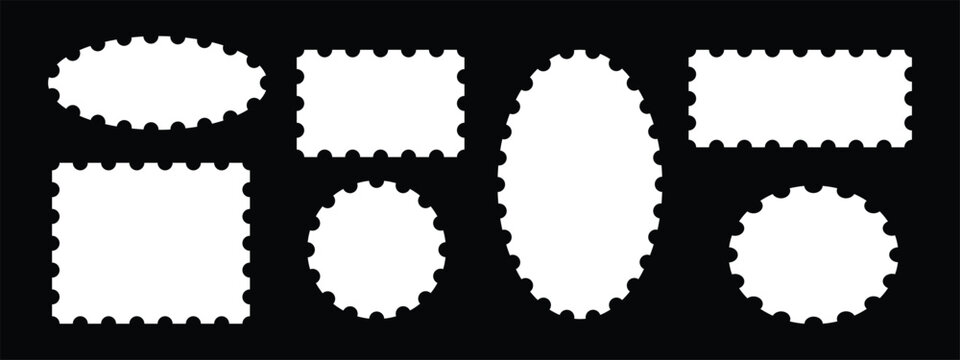 Postage stamp set. Postage stamp icons and frames vector. Mockup postage stamps. white postage stamp borders templates.
