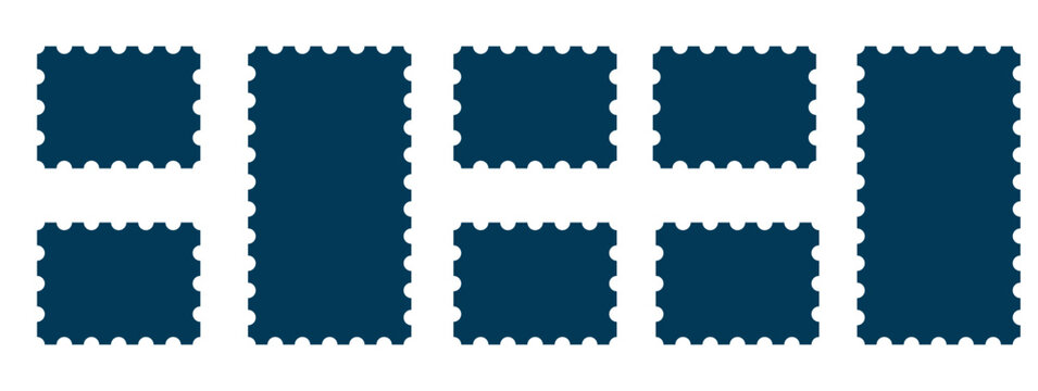 Various postal stamp silhouette vector shapes isolated on transparent background set collection.
